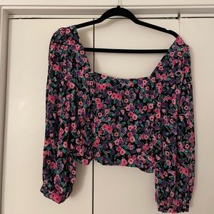 Zara cropped long sleeve bustier top- flower design